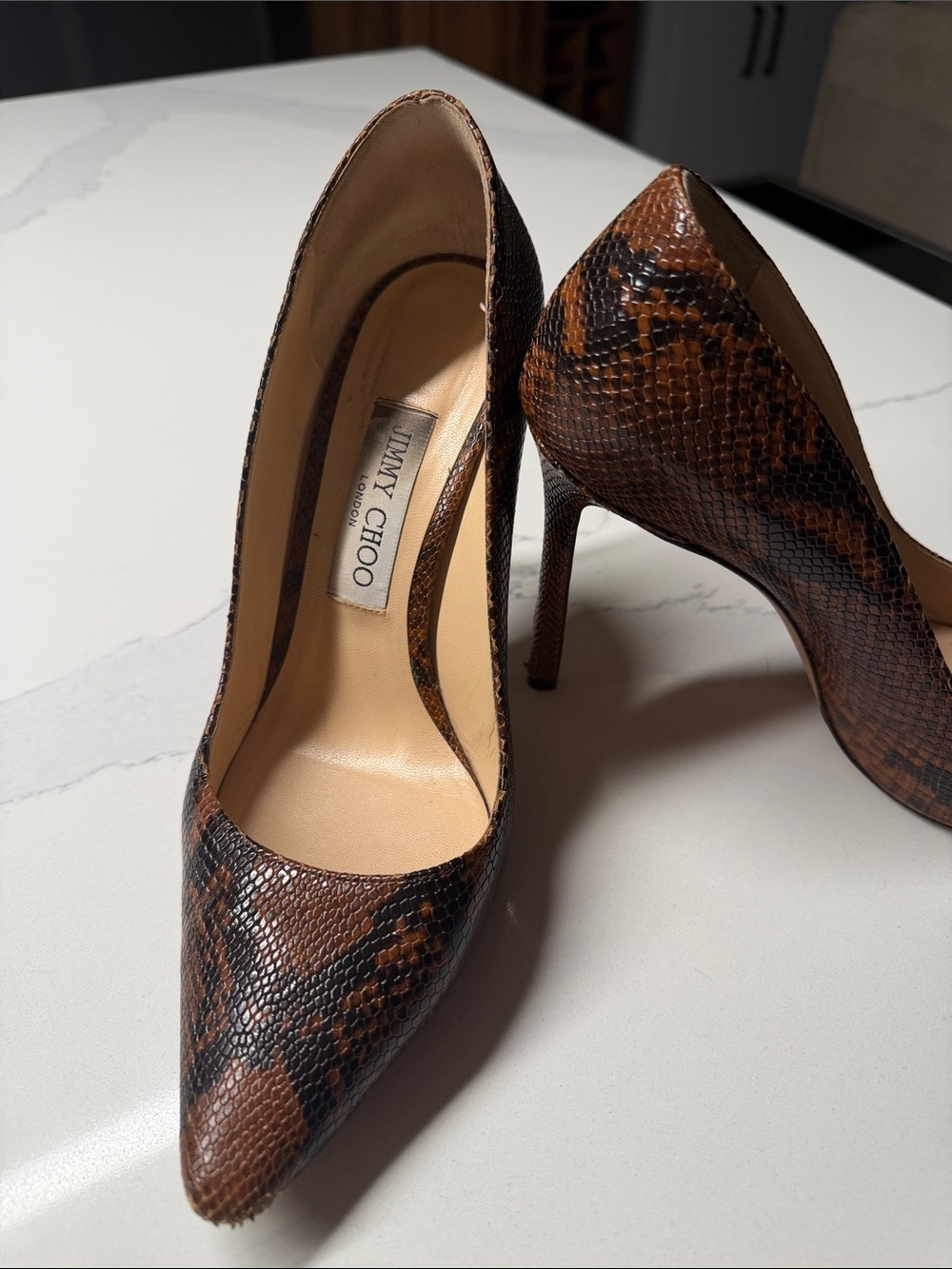 Jimmy Choo Romy Snake Print Leather Pointed Toe Pumps Size 38